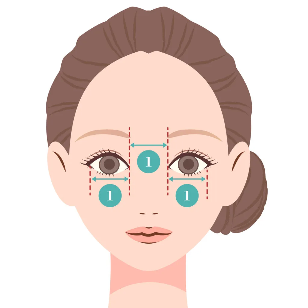 目頭から真下に下ろした線と小鼻の幅を示したイラスト（Leap beauty clinic）