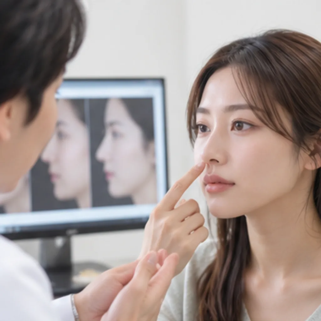 医師に鼻の形を診てもらう女性（Leap beauty clinic）