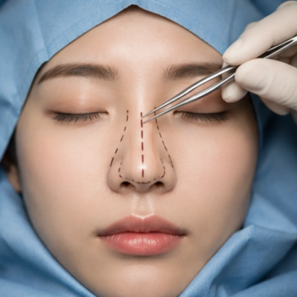 鼻の手術前にデザインの線を描く様子(Leap beauty clinic)
