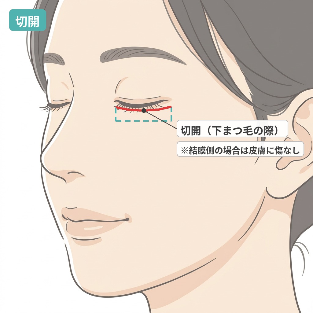 切開：下まぶたからのアプローチ
