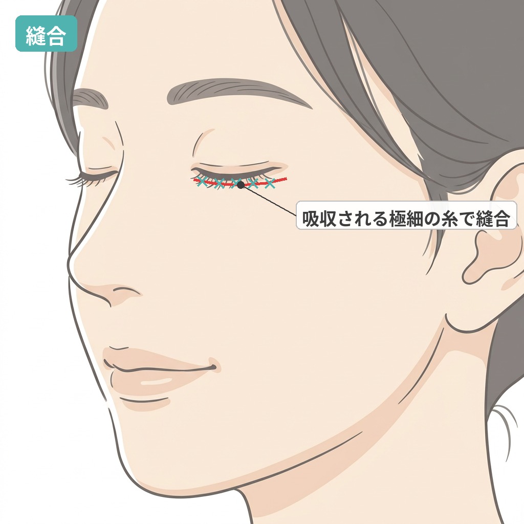 縫合：吸収糸で縫合